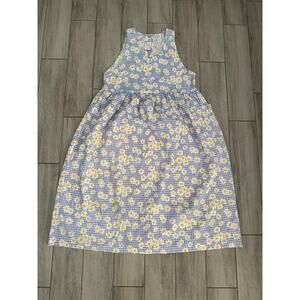 Light Blue Gingham Flower Maxi Dress